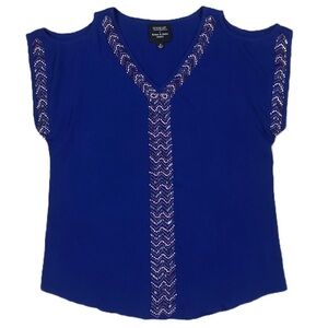 Romeo & Juliet Couture Gossip Girl Beaded Blue Cold Shoulder Top Small